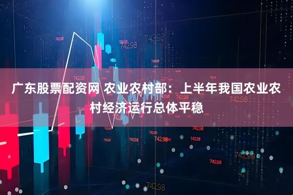 广东股票配资网 农业农村部：上半年我国农业农村经济运行总体平稳