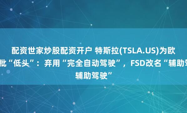 配资世家炒股配资开户 特斯拉(TSLA.US)为欧洲审批“低头”：弃用“完全自动驾驶”，FSD改名“辅助驾驶”